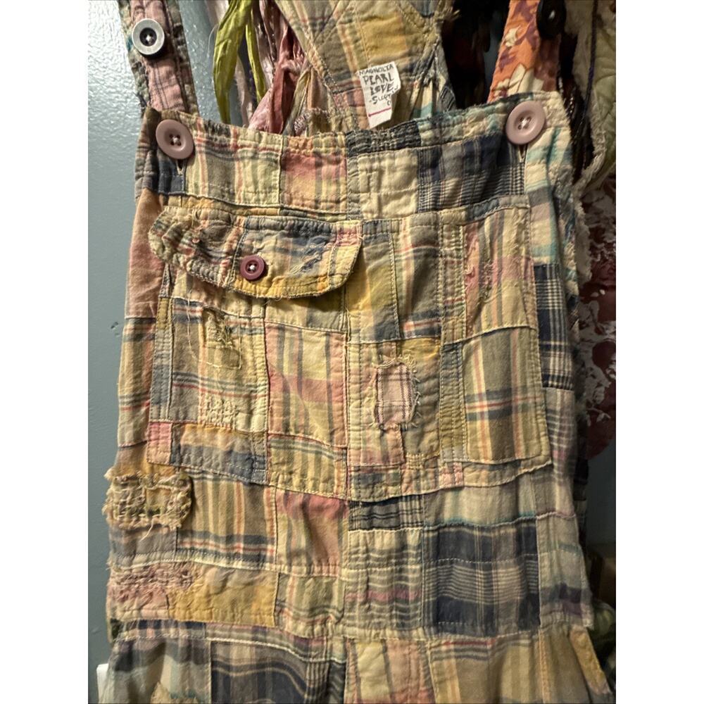 Magnolia Pearl Madras Patchwork Tropical Plaid Overalls One size NWT - Picture 5 of 12